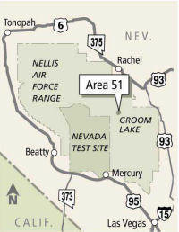 A map showing the vast size of Area 51